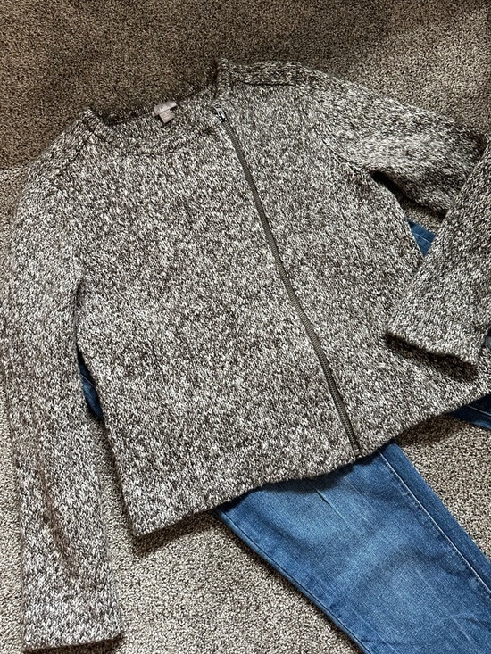 J. Jill Sweaters - J. Jill Marled Knit Zip Front Sweater Petite Small Cozy Neutral Cardigan